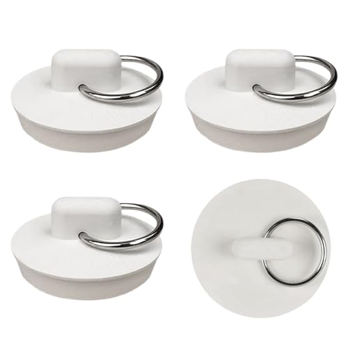 4 Pack Rubber Sink Plug, White Drain Stoppers, Rubber Seal Plugs Covers Caps with Hanging Ring for Hand Basins, Bathtubs, Kitchen Sinks, 1-3/8(34.5mm-40mm)