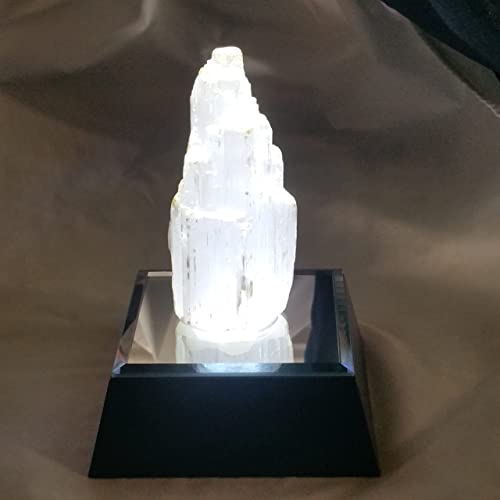 Asente 5 Led White Large Light Stand Base - Mirror Top Sqaure Display Pedestal For 3D Crystal Glass Art - Ac Or Battery Operated - 4 Inch Illuminated Holder - Lighted Paperweight - Small Rock Lamp #TOP4