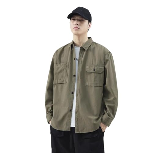 Chemise homme coton manches longues style workwear retro casual pour le printemps ete