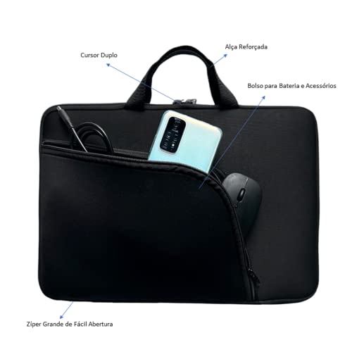 Capa Case Bolsa Notebook Com Bolso Slim Prática Reforçada Ziper Duplo - Preto 17 polegadas