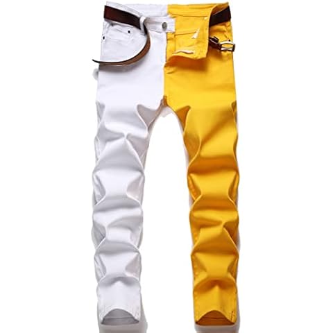 Enrica Men's Casual Two Color Dyeing Stretch Straight Fashion Denim Pants (White Yellow 1566, 38) Cover