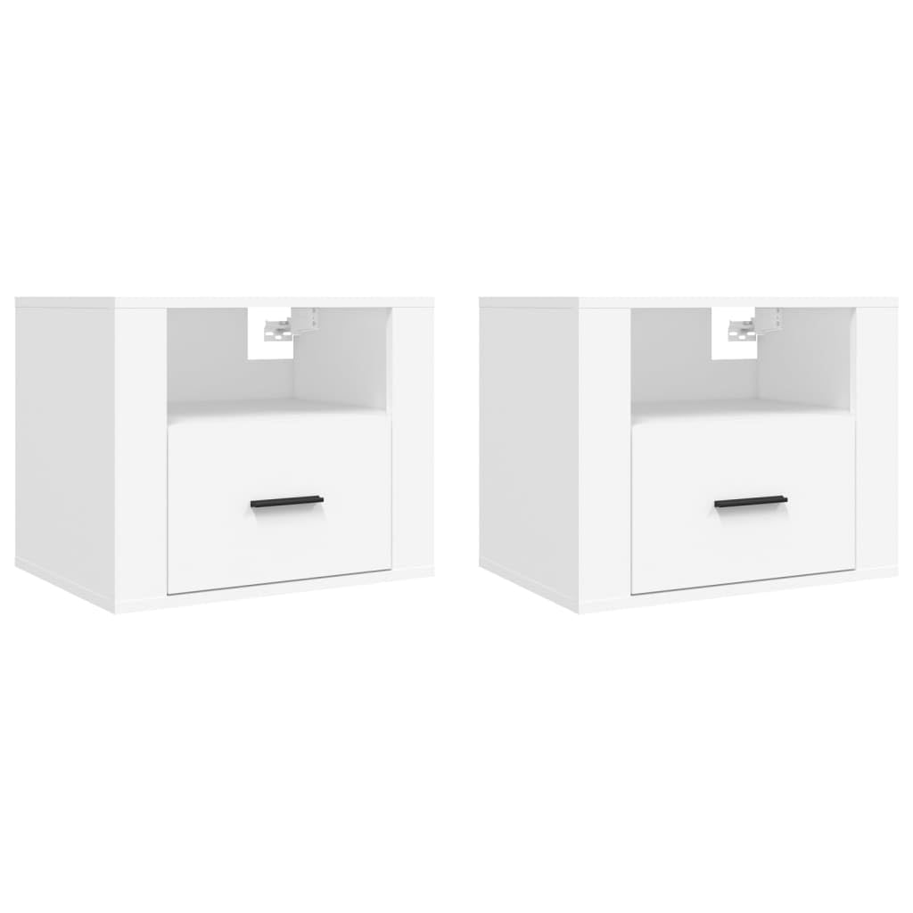 YUANCHUTOP Set of 2 Floating Bedside Tables with Drawer and Shelf, 2 Tier Bedside Cabinet, Nightstand Organiser Wall-mounted, Small Bedroom Furniture, 50x36x40 cm, White