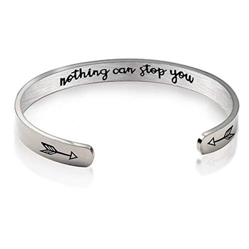 Caobaba Inspirational Bracelets for Women,Stainless Steel Engraved Personalized Positive Mantra Quote Notings can Step You Cuff Bangle College Graduation for Her