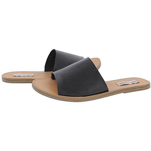 Steve Madden Grace Slide Sandals for Women – Almond Toe Silhouette – Easy Slip-on Style – Cushioned Footbed Black Leather 5 M - Thumbnail 2