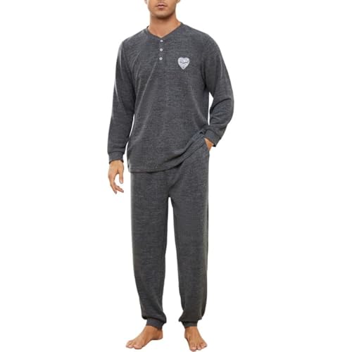 U2SKIIN Mens Henley Collar Pajama Set Long Sleeve Pajamas for Men loungewear Casual Sleepwear Pjs Set