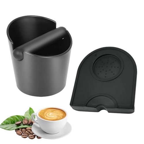 Coffee Grounds Knock Box Non-Slip Base Espresso Knocks Box Bin with Removable Knock-Bar 4.9inch Large Capacity Coffee Grounds Container with Tamping Mat Coffee Accessories for Home Baristas Cafes