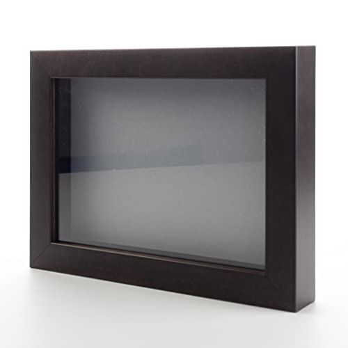 Dark Brown 6x6 Small Shadow Box Picture Wooden Frame with Grey Acid-Free Backing UV Acrylic & Hanging Hardware - with 3/4