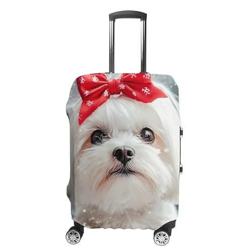 Awaiting Christmas with Maltese Travel Luggage Cover for Suitcase 19-32 Inches Elastic Washable Baggage Protector