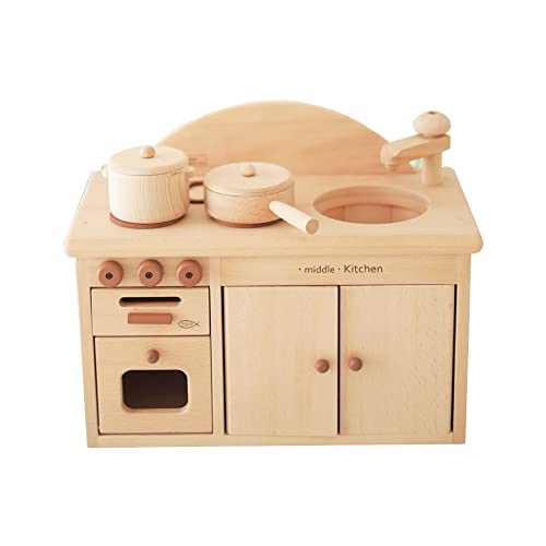 木製おもちゃのだいわ ミドルキッチンセット(ブラウン) ままごと ままごと用キッチン ごっこ遊び キッチン セット 木のおもちゃ 木製おもちゃ 木のキッチン 木製キッチン ギフト プレゼント