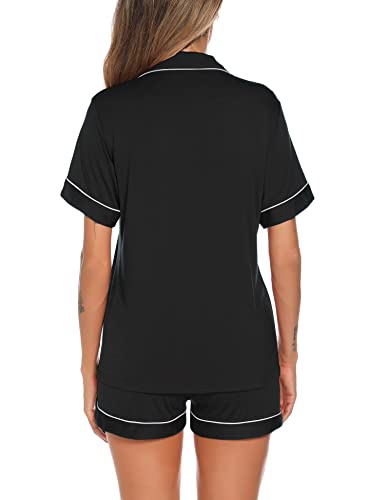 Image of Aamikast Button Up Pajama Set for Women Shorts Short Sleeve Knit Sleepwear 2 Pice Pjs Sets