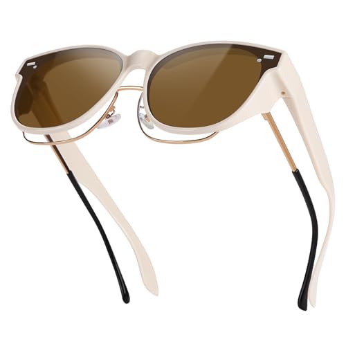 Polarized Cat Eye Sunglasses Fit Over Glasses for Women - Double-Sided AR Coating Polarized Lenses, UV400 Protection