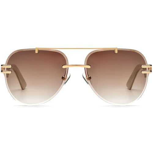 Image of HEPIDEM 100% Really Buffalo Horn Sunglasses for Men Rimless Oversize Aviator Square Sun Glasses 0039