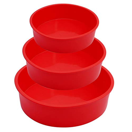 Round Cake Pans Silicone Molds for Baking Red Set of 3 Bakeware Pan for Layer Cakes Cheese Cakes Bread Chiffon and Rainbow CakeNonstick&Quick Release Baking Pans4 Inch 6 Inch 8 Inch