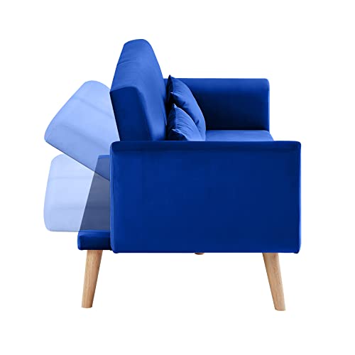 Awqm Velvet Futon Sofa Bed, Memory Foam Couch Set, Upholstered Modern Daybed Convertible Folding Loveseat Recliner With Pillows And Wooden Frame For Compact Living Room, Apartment, Dorm, Office (Blue) #TOP7