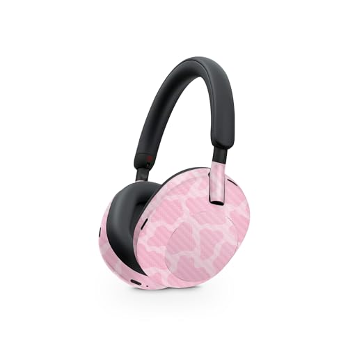 Image of MightySkins Carbon Fiber Skin Compatible with Sony WH-1000XM5 Headphones - Pink Giraffe | Protective, Durable Textured Carbon Fiber Finish | Easy to Apply