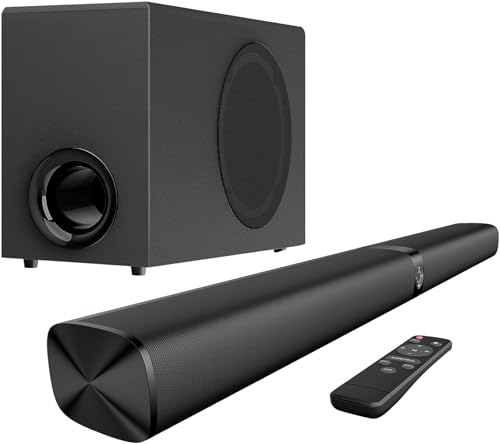 GarageRock Sound Bar with Subwoofer for TV, 2 in 1 Detachable 110W Soundbar Speaker with Deep Bass&Volume Boost&3 EQ Mode, Bluetooth 5.3/ARC/Opt/AUX, Surround Sound System for TV/PC/Projectors, 1 Set