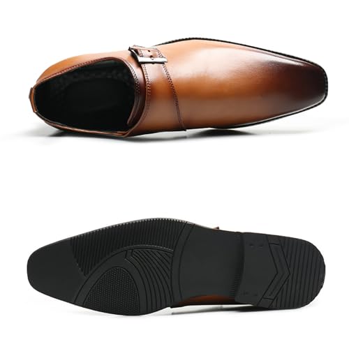 Image of Men's Leather Square Toe Monk Strap Loafers,Classic Slip on Dress Shoes,Low Top Formal Business Oxford Shoes