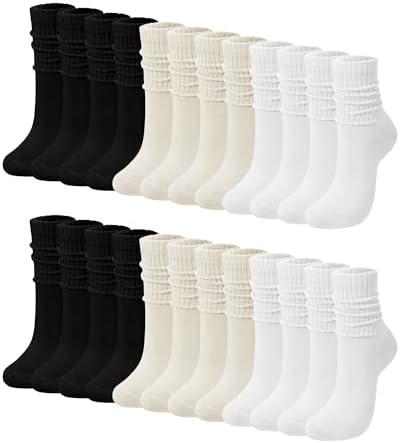 Shihanee 12 Pairs Women Slouch Crew Socks Neutral Aesthetic Ribbe...