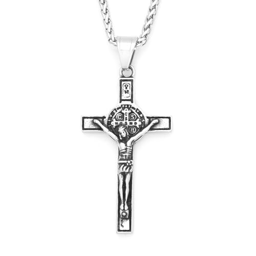Colliers pour hommes avec crucifix vintage et médaille de Saint Benoît