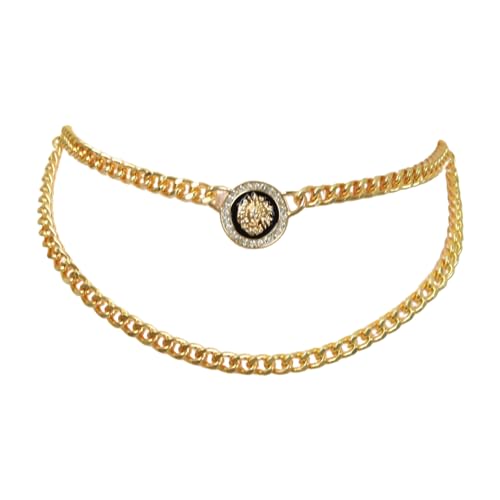 Women Hip Hop Fashion Belt Gold Metal Chain Lion Bling Charm Buckle M L XL Gold Color4