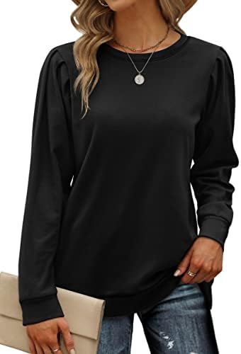 Geifa Womens Sweatshirt Fall Sweaters Long Puff Sleeve Tunic Tops for Leggings Black M