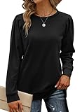 Geifa Womens Sweatshirt Fall Sweaters Long Puff Sleeve Tunic Tops for Leggings Black M