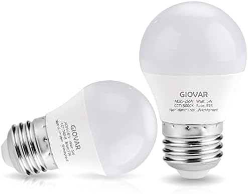 GIOVAR 2-Pack LED Refrigerator Light Bulbs 40 Watt Equivalent 120V, A15 Appliance Light Bulb Daylight 5000K for Fridge, E26 Base, Waterproof, Non-Dimmable