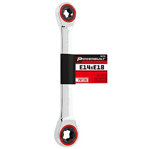 Image of Powerbuilt E14 /E18 Ratcheting Double Box-End E-Torx E-Star Wrench, 72-Tooth Ratcheting Wrench with 5-Degree Swing for Tight Spaces - 641761
