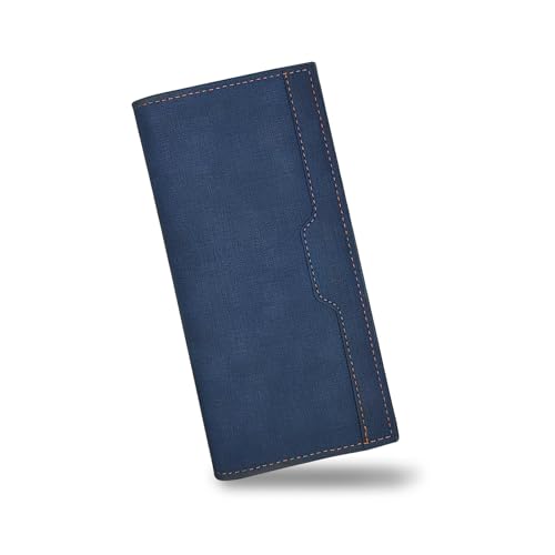 AfitLulu Carteras para Hombre Larga Monedero, Ultra Delgada Tarjetero Elegante Billeteras para Hombre Bifold Cartera con 12 Ranuras para Tarjetas de Crédito, ID Ventana (Azul)