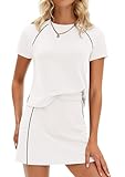 Prettygarden Women'S 2026 Summer 2 Piece Skirt Sets Short Sleeve Shirts Tops Skorts Matching Workout Clothes Travel Outfits (White,Medium)