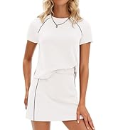 PRETTYGARDEN Women's 2026 Summer 2 Piece Skirt Sets Short Sleeve Shirts Tops Skorts Matching Work...