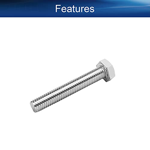 Image of Bettomshin 1Pc M8 x 50mm Hex Bolts, 304 Stainless Steel 1.25mm Thread Pitch Fully Threaded Metric Hex Head Screw Bolts, Hexagon Screw Bolt, Hex Tap Bolts, Silver, A2-70 (Overall Size 54.8x13x13mm)