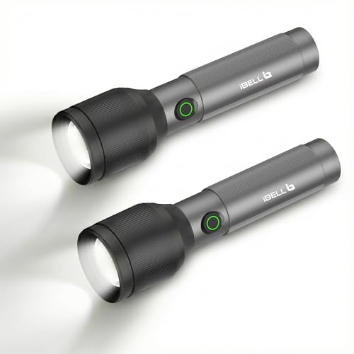 Image of IBELL LUMINEX 850 Rechargeable Torch Light - Pack of 2| 2200 mah Battery Telescopic Zoom,USB-C Charging, High Power LED,3 Light Modes,15W, Aluminium Flashlight for Home, Outdoor & Emergency Use (Grey)