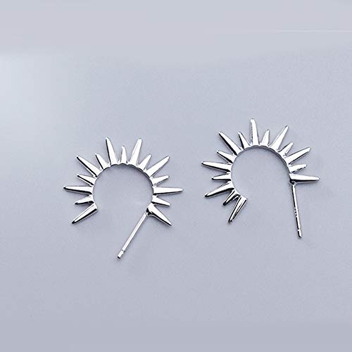 Punk Spike Sunlight Stud Small Hoop Earrings For Women Girls S925 Sterling Silver Fashion Open Hoops Dainty Half Open Piercing Post Huggie Hoops White Gold Plated Cute Minimalist Hypoallergenic Jewelry Gifts Bff Birthday Mom (Silver) #TOP3