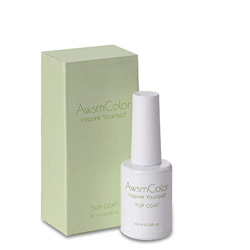 AwsmColor No Wipe Gel Top Coat, 10ml Soak Off UV LED Gel Top Coat for Gel Nail Polish Mirror Shine Finish Long Lasting