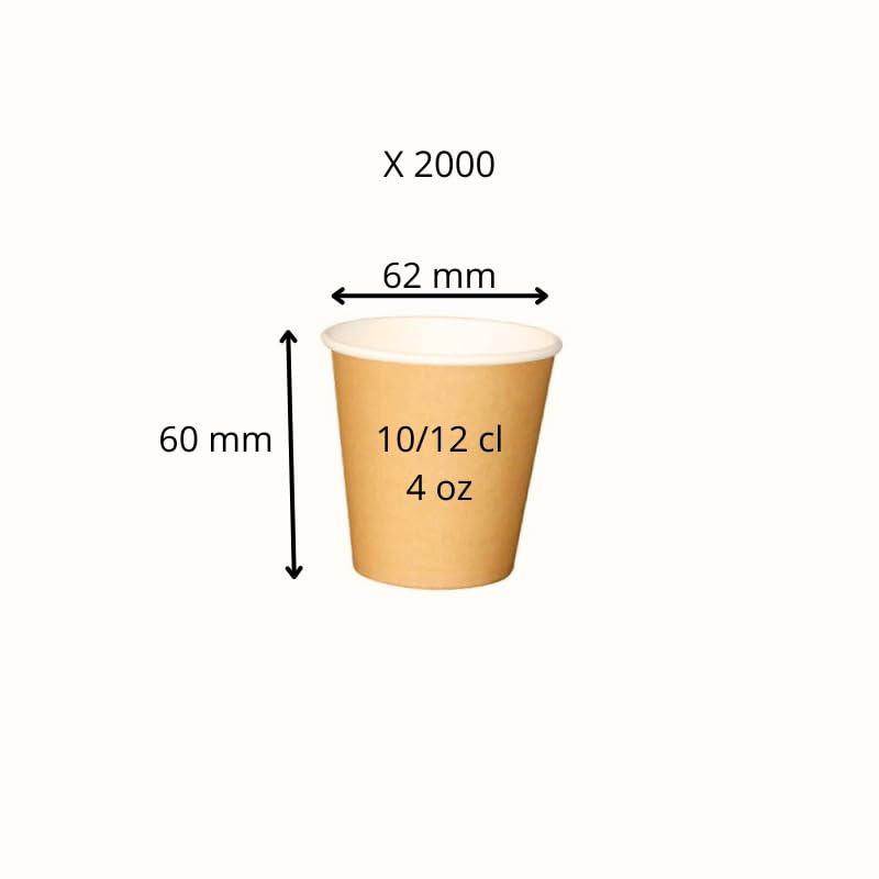 Genérico 2000 vasos de cartón kraft marrón 10/12 cl tazas desechables para bebidas calientes o frías 4 oz 100 ml