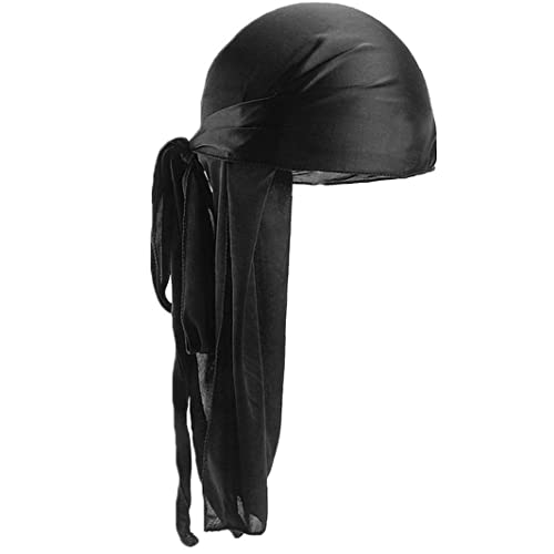 Long Tail Durag Cap Unisex Seda 360 Wave Headwraps Wide Straps Pirate Hat Mujer Turban Hombres Hombras Hip Hop Pelo Bandanas () Cover