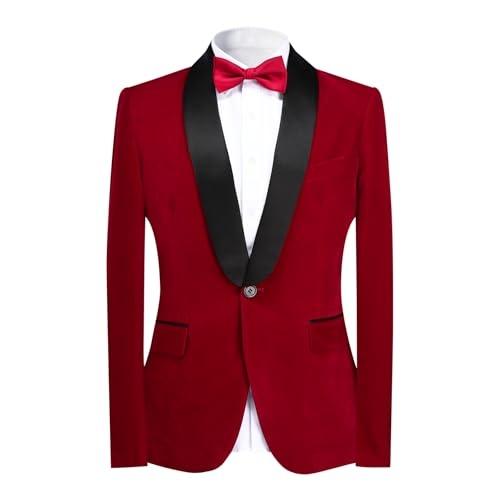 YOUTHUP Chaqueta de terciopelo para hombre, cuello de chal, ajustada, 1 botón, para boda, formal, para vestir, rosso, L