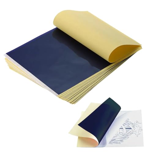 QEDBOJE 30 Hojas Papel Transfer Tattoo, Papel Calco Tatuaje, Papel Hectografico Tattoo Manual, Papel Calco de Carbón, Temporal Stencil Tracing Paper para Tatuajes A4, para Tattoo Impresora Máquina