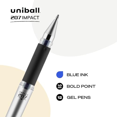 Image of Uniball 207 Impact Gel Pens, Pack of 12 - 1.0mm Bold Point Pens - School and Office Supplies