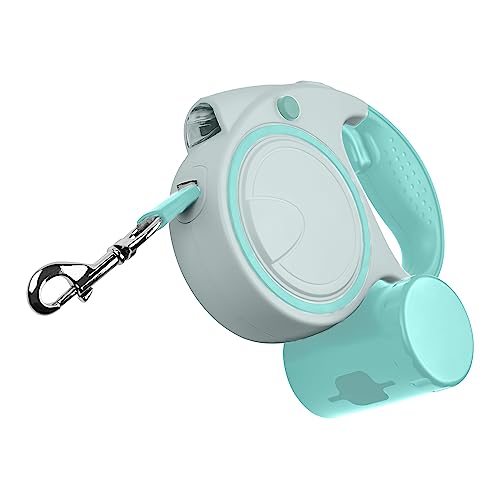 Ultra Green Extendable Dog Lead 5m with LED Light & Waste Bag Holder Poo Bag Dispenser Strong Retractable Leash for Large Dogs Long Training Lead for Small Medium Large Dogs Flexi Leads Reflective