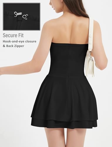 EXARUS Girls Dress Padded Long Sleeve/Strapless Ruffle Hem Teen Flowy Ruched A-Line Mini Dresses Dance Party Formal 8-144