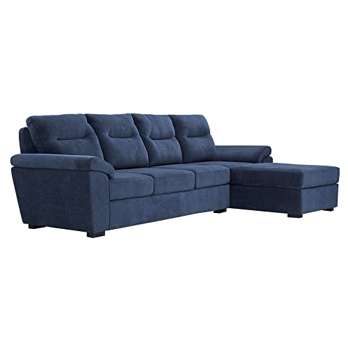 Image of Wakefit Sofa Set | 3 Year Warranty | Sofa 3 Seater, 3 Seater Sofa for Living Room, Wooden Sofa Set, Sofa Set 3 Seater + Right Aligned - Lounger(Malphino : Cobalt Blue)