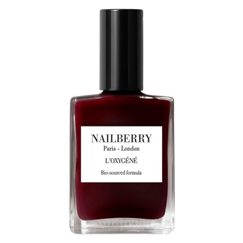 Nailberry L'Oxygéné Oxygenated Nail Lacquer | Noirberry | Deep Red Black Opaque Nail Polish | UV Protected Long-Wear Nail Polish | 12-Free | Vegan | Certified Halal | Cruelty & Gluten Free | 15 ml