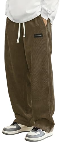 PADOLA Pantalones de Pana para Hombre Pantalón Holgado Cintura con Cordón Casuales Elásticos Cálido y Cómodo(3XL,Marrón)