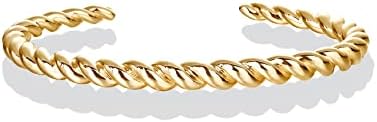 PAVOI 14K Yellow Gold Plated Twisted Chunky Bangle Bracelet | 14K Gold Plated | Lightweight Everyday Jewelry (7, Yellow Gold)