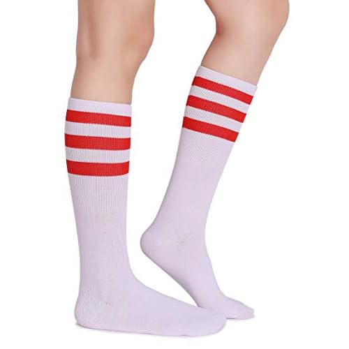 Pareberry Triple Stripes Cotton Tube Socks - White/Red