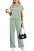 WIHOLL Spring Outfits for Women 2026 Trendy Fashion Clothing Summer 2 Piece Athleisure Workout Sets Going Out Wide Leg Pants Soft Cute Comfy Loungewear Sets Active Wear Clothes Cream Green XL