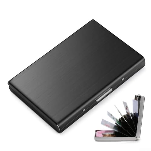 Porte-cartes de crédit en acier inoxydable, boîte de rangement en métal à 6 emplacements pour cartes avec protection à clipser, design compact et léger pour les professionnels et les étudiants (noir)