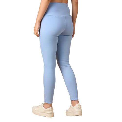 Image of 4FLIES Women's High Waist Slim Fit Jeggings | Super Combed Denim Stretch Ankle-Length Pants with Wide Waistband | Comfortable, Breathable Denim Look Leggings for Casual, & Office Wear